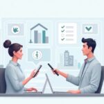 Ilustración o fotografía en tonos claros que representa a una persona usando herramientas financieras con impacto positivo en su comunidad