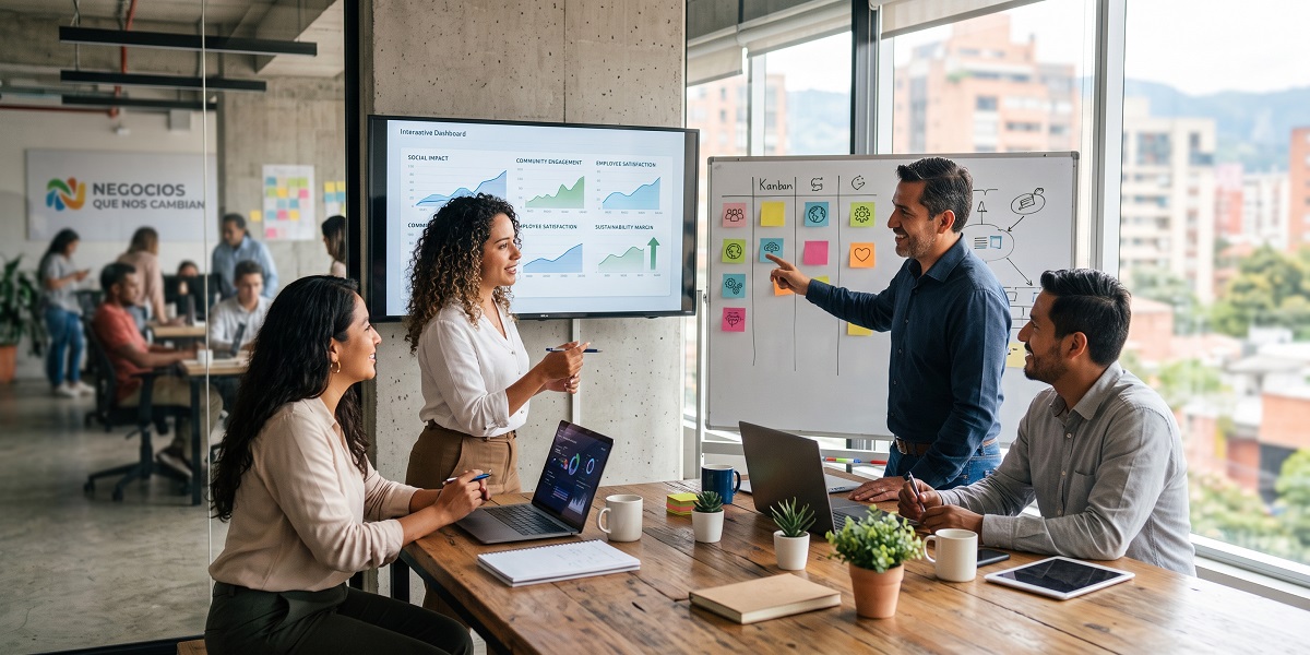 Equipo analizando dashboards y KPIs para entender cómo medir éxito negocio.